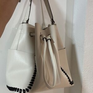 Zara Cream and Black Accent Shoulder Bag